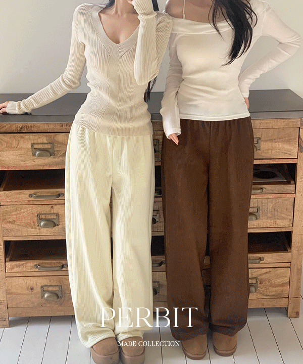 퍼빗 [P.B MADE] 버터 세미 와이드 코듀로이 골덴 융 밴딩 팬츠 - 3color