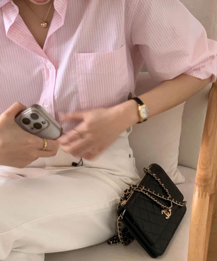 [NEW/당일출고] miel 미엘 퍼드 셔츠 스트라이프 코튼 셔츠 남방