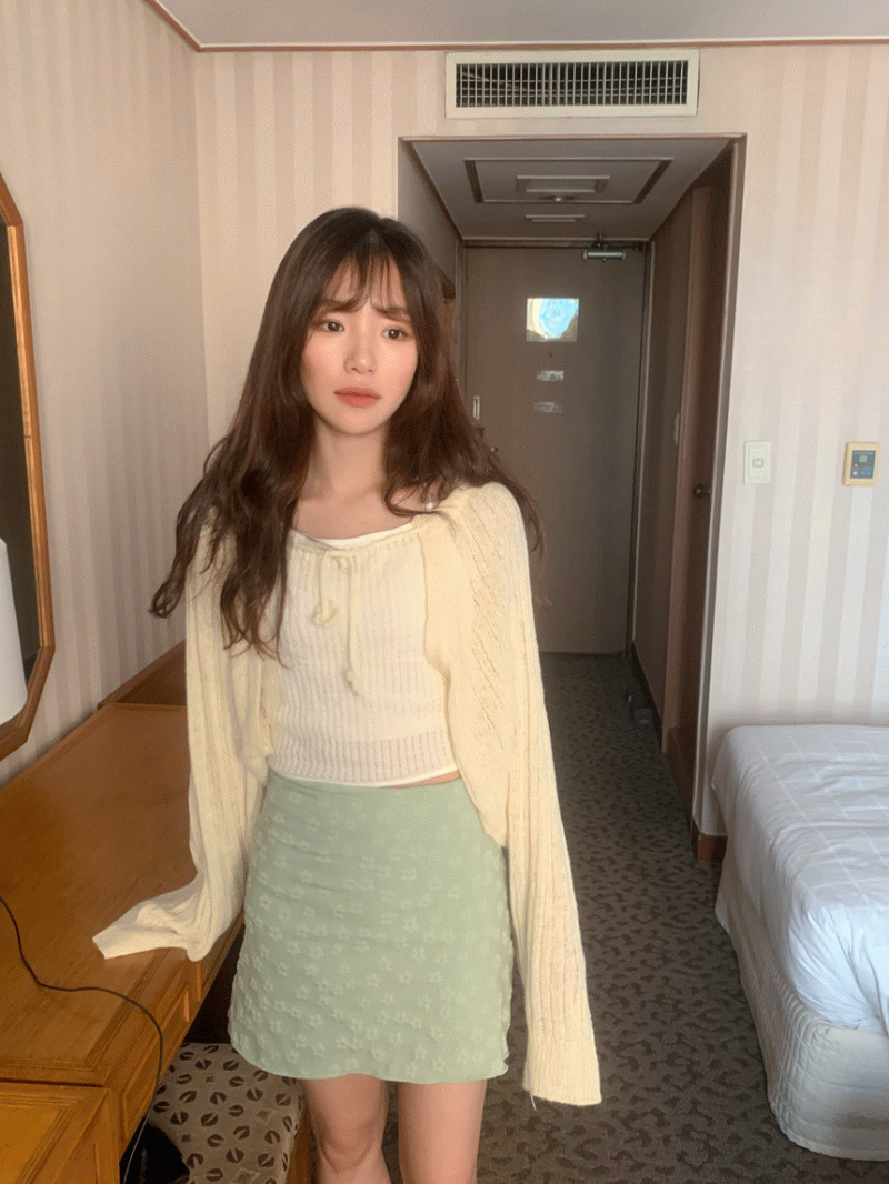 리본끈 루즈 니트 볼레로 가디건