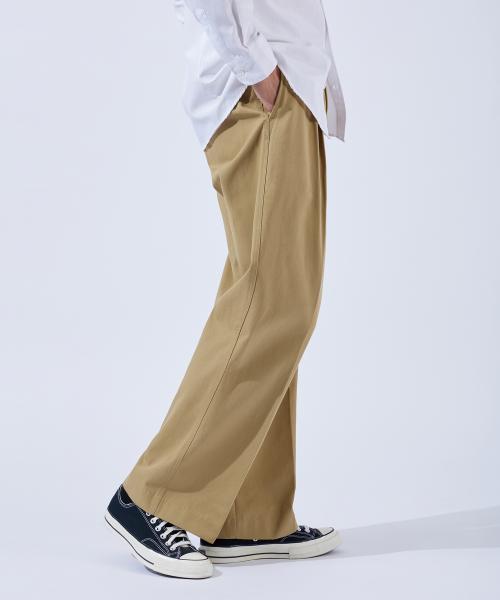 고밀도 코튼 와이드 투턱 밴딩 치노팬츠  베이지