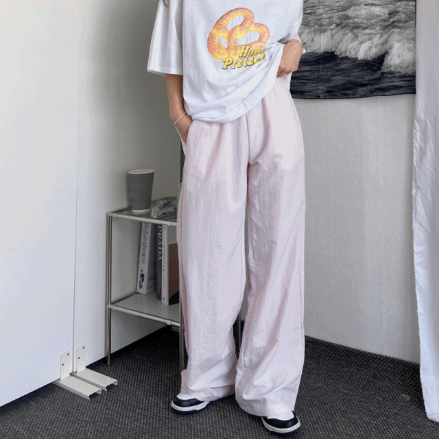 [파스텔톤] 리버스 바스락 나일론 와이드 밴딩 팬츠