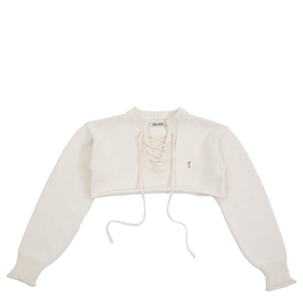CROPPED LACED-UP PULLOVER - BONE