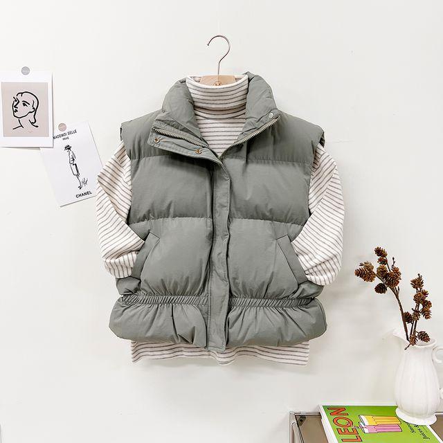 폭신 하이넥 허리 밴딩 셔링 루즈핏 패딩 조끼