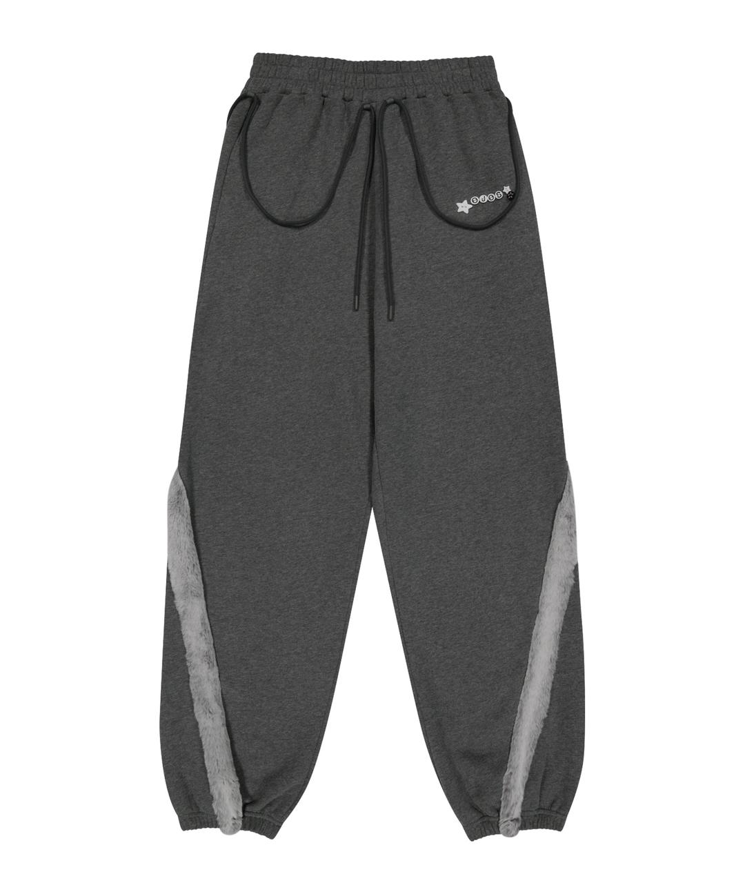 Side Fur Trim Sweatpants / Charcoal