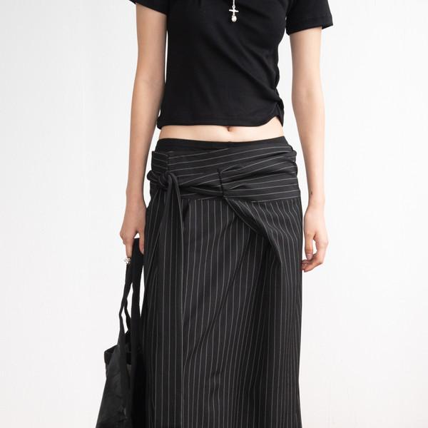 Stripe Maxi Wrap Skirt (Black)