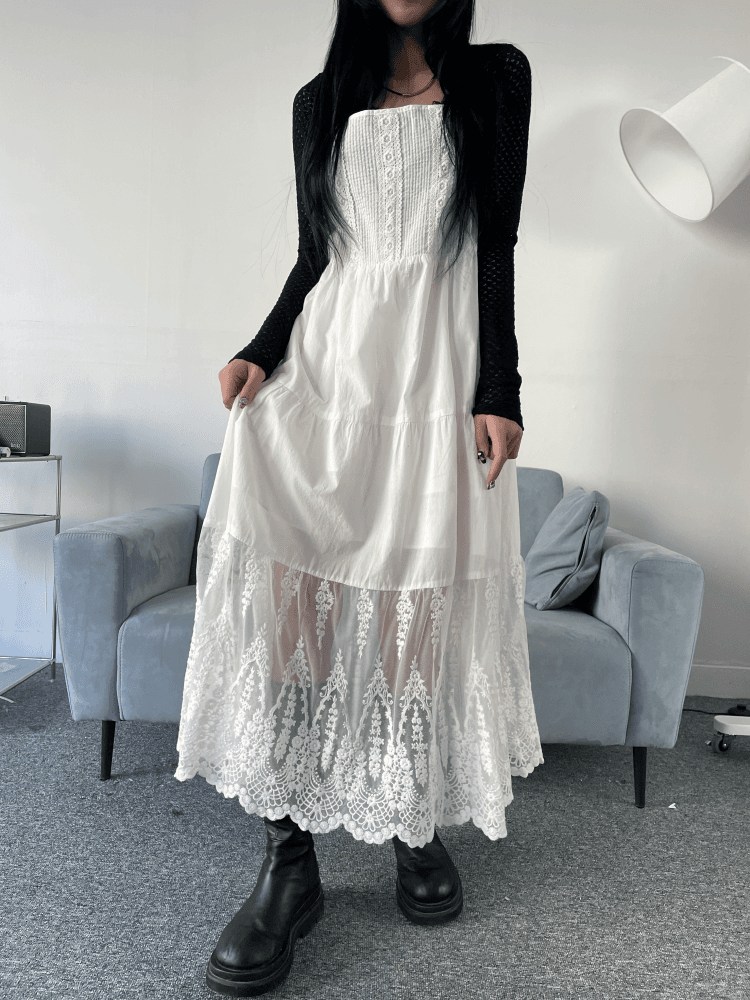 보헤미안 하프 시스루 레이스 원피스(2color)