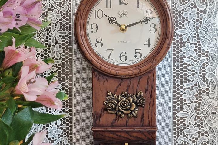 국내산 엔틱 원목 로즈 벽시계