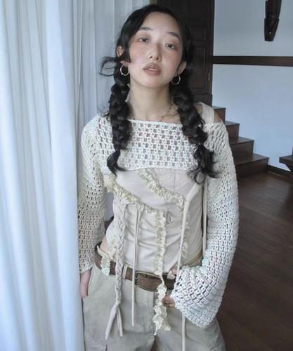 Net Lace Crop Chest Top