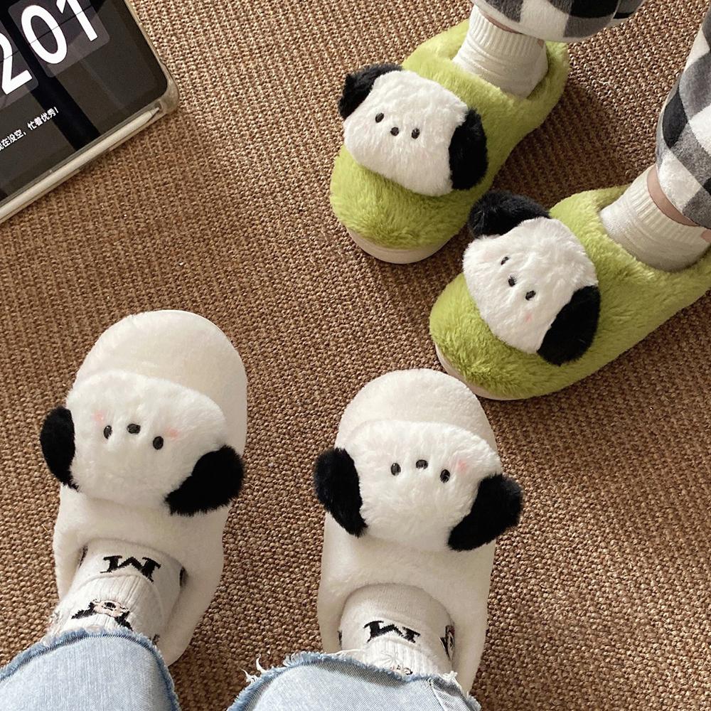 [친구선물] 2colors 검은콩 강아지 털슬리퍼 겨울 털실내화 귀여운 거실화