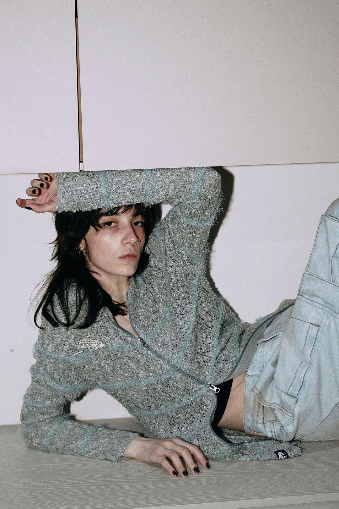 Mixed Yarn Collared Cardigan Sage