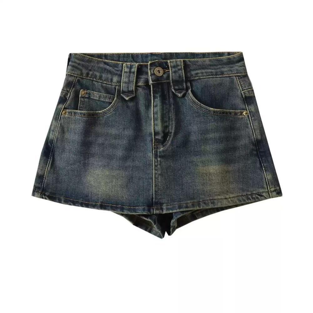 워싱 에이라인 데님 미니 스커트 229685475