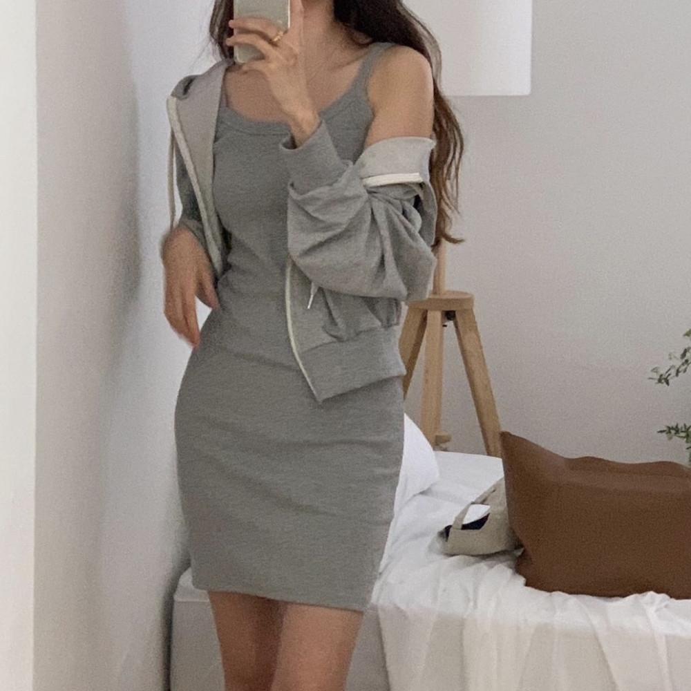 꾸안꾸 나시원피스 후드 세트 데일리룩 캐주얼