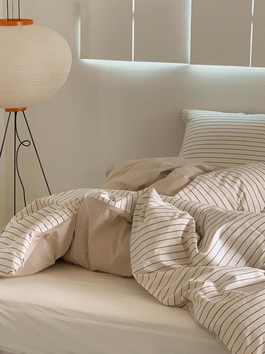 르 클래식 배색 스트라이프 60수 고밀도 호텔침구 - 베이글 (S/Q/K)