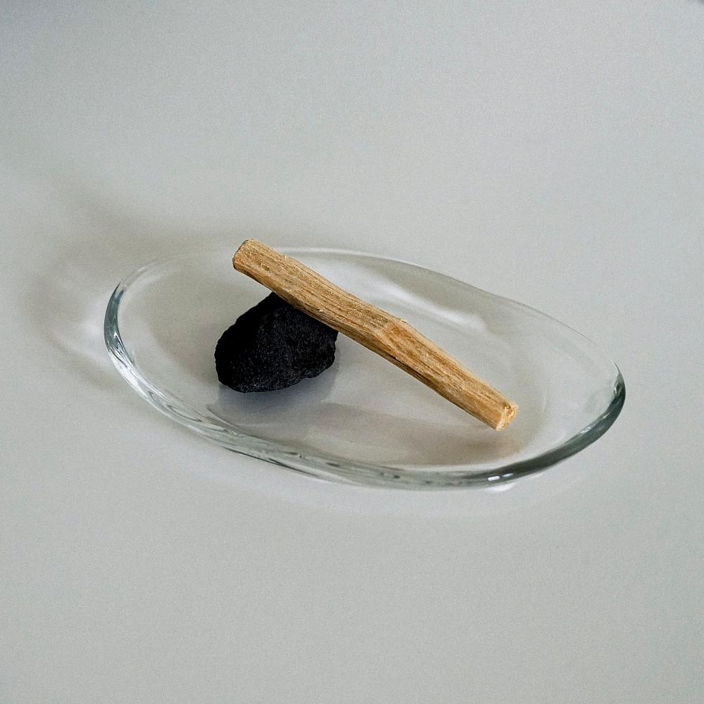 뭍 유리 오벌 트레이 팔로산토 인센스 홀더 일본 핸드메이드