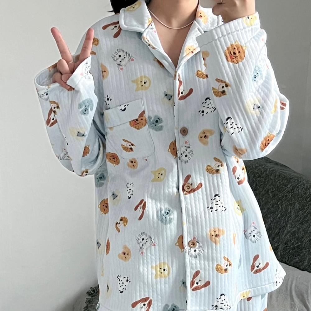 [안온] 누빔 여성 잠옷 홈웨어 강아지 퍼피퍼피 파자마