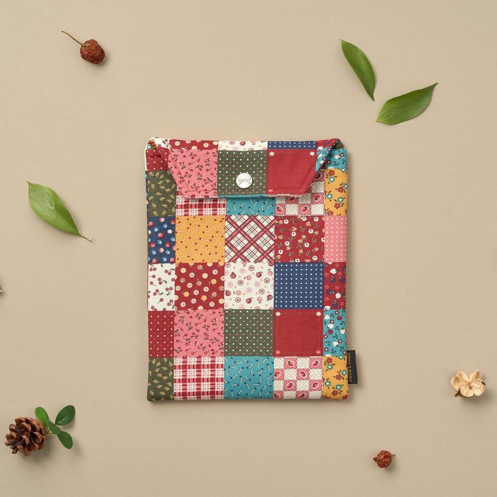 3종 패치워크 북파우치 퀼트 체크 패브릭 천 사각 책커버 탭 패드 태블릿 면 단추 슬리브