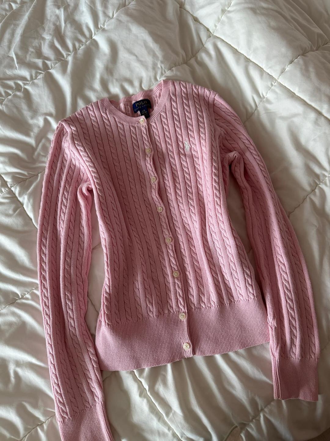 폴로 랄프로렌 미니 꽈배기 가디건 딸기우유색 | 후루츠패밀리