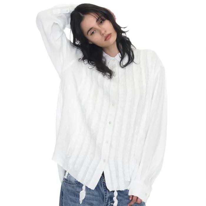 CUT-OFF FRILL TRIM SHIRT_IVORY