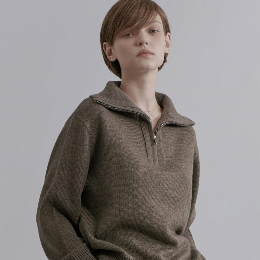 울 하프 집업 니트 브라운 MDTS008BROWN