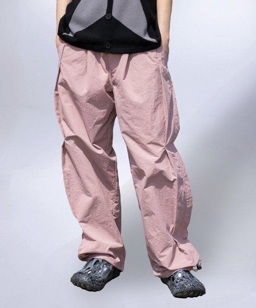 XP154 다트 컷 나일론 와이드 밴딩 팬츠 (PINK)