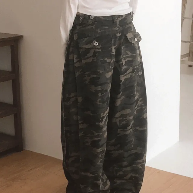 [S-2XL/3col] 웨타 백포켓 스냅 핀턱 비조 와이드 밀리터리 코튼 팬츠