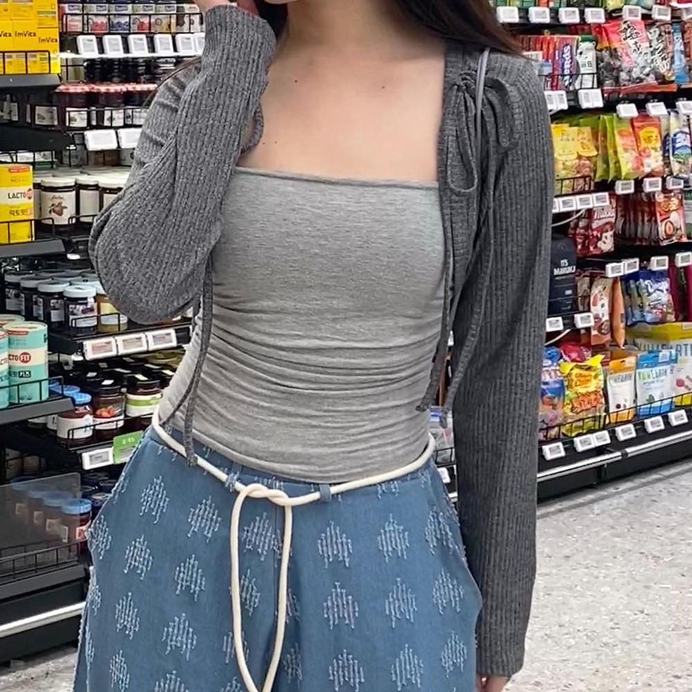 [쓰리하우스] 리본 볼레로 골지 가디건 4color (핫핑크,올리브,차콜 당일발송)