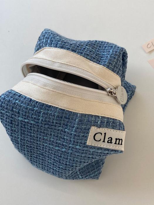 Clam round pouch _ Tweed Blue