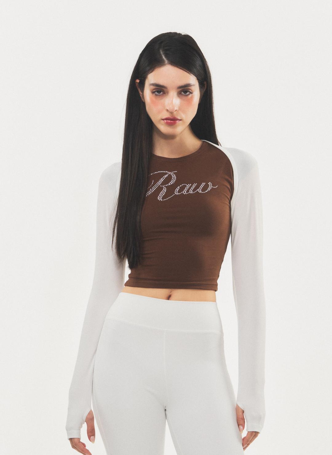 큐빅 로고 크롭 티셔츠 브라운