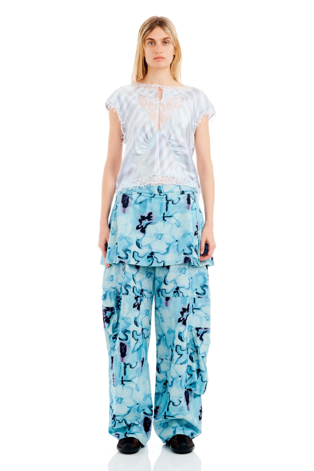 WASHED WAVY NAVY FLOWER STRIPE WATERLILY TOP - X SMALL