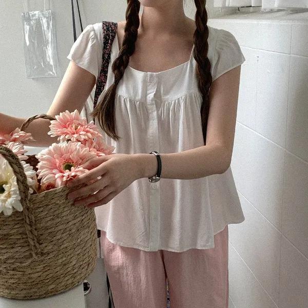 [귀여운&여리여리한]지젤로 텐셀 셔링블라우스