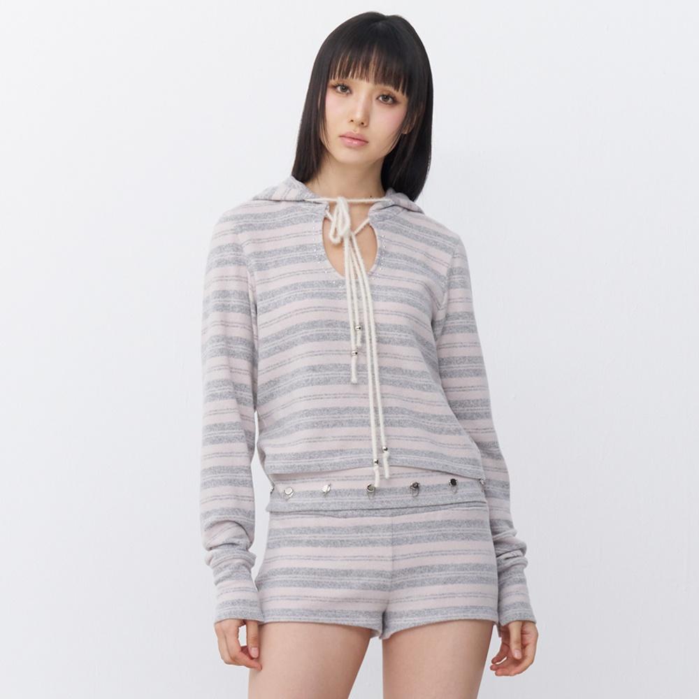 Double string piercing hoodie Oatmeal