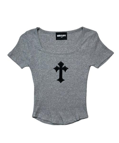 Cross Square Neck T-shirt (Gray)
