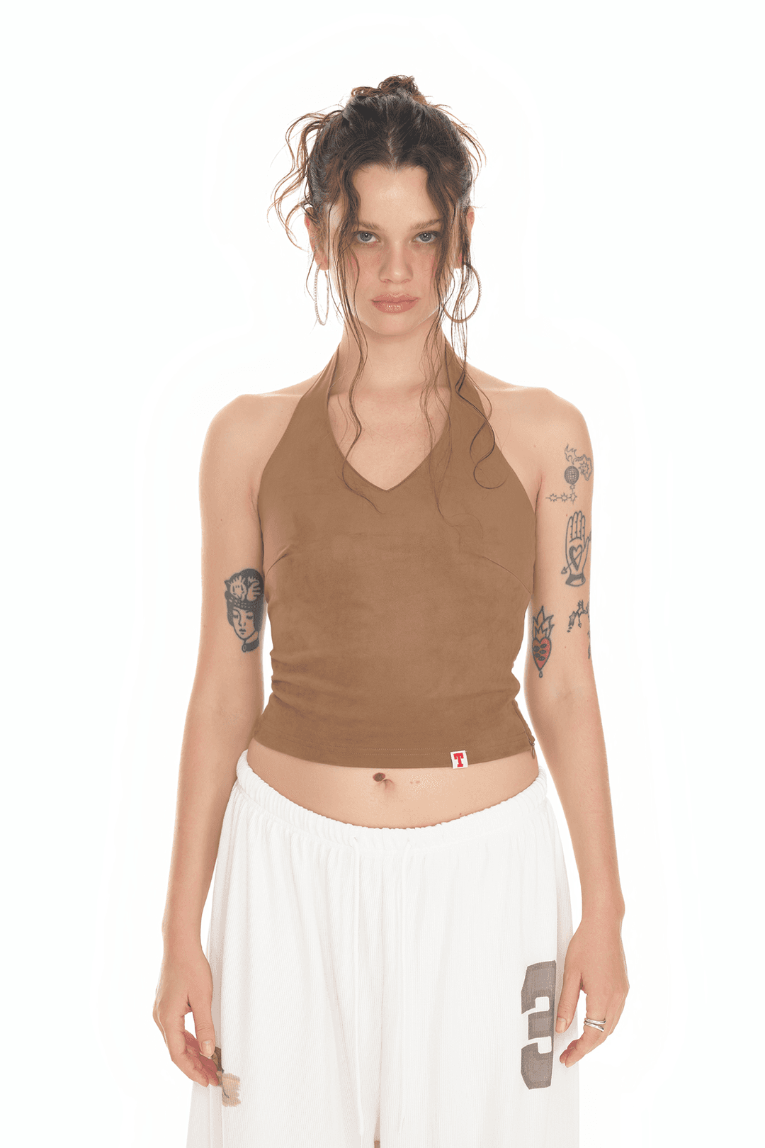 SUEDE HALTER TANK TOP (BROWN)
