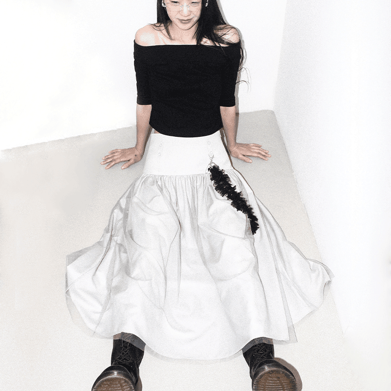 [EEUM] [3/7 예약배송] lace keyring tulle skirt (dust gray)