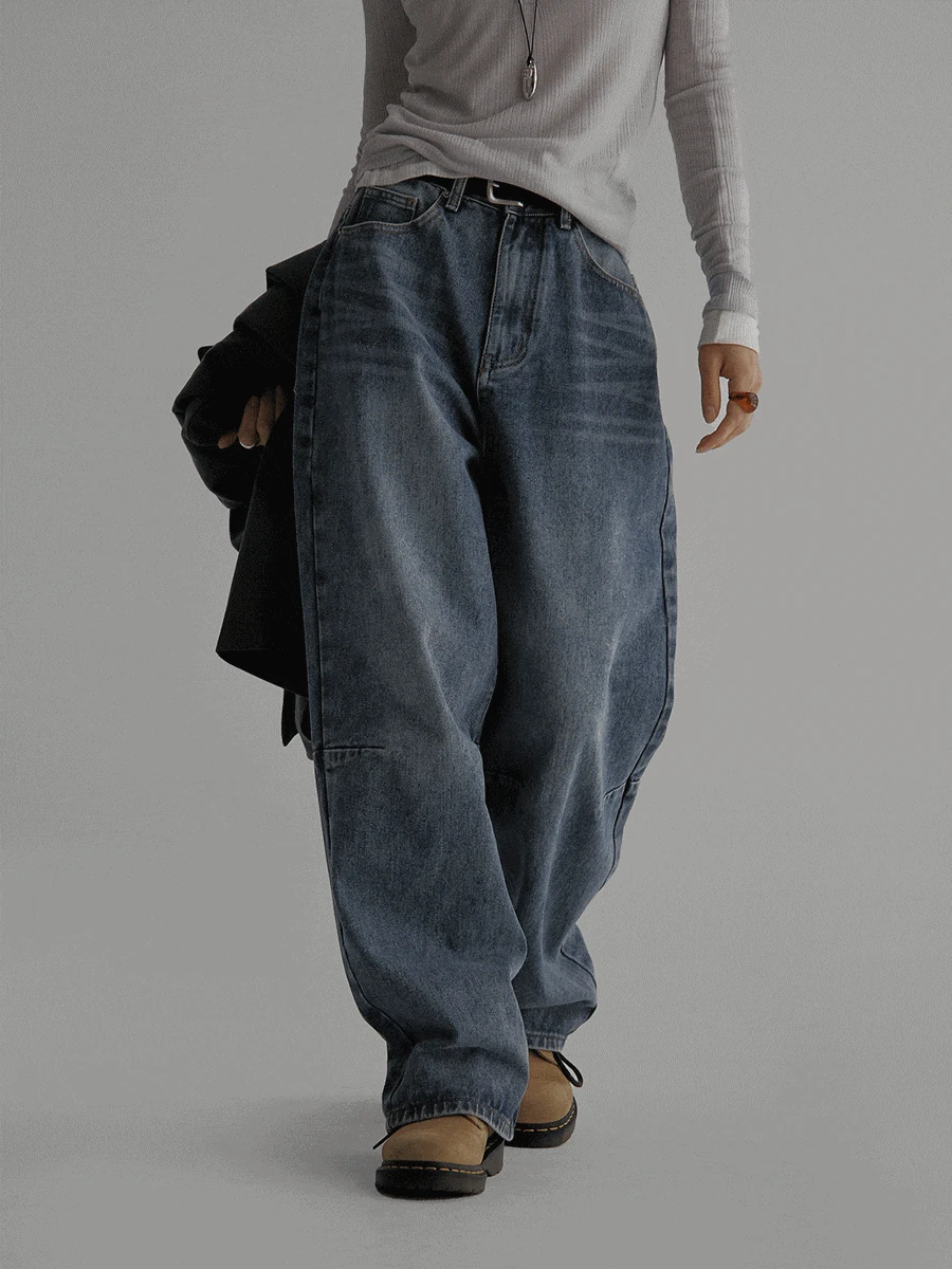 핀턱커브드데님팬츠