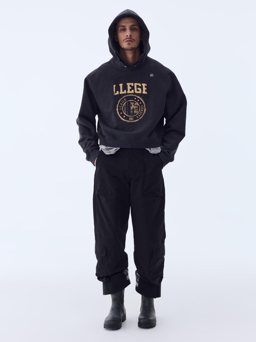 렉토 LLEGE LOGO DESTROYED HOODIE SWEATSHIRT (BLUISH CHARCOAL