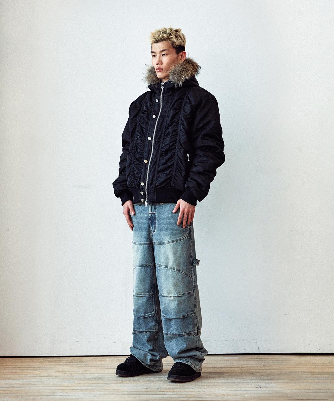 FUR HOODED MA-1 JACKET BLACK