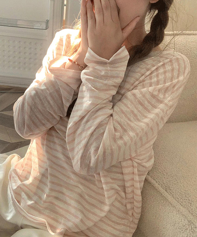 유니 단가라 스트라이프 티셔츠