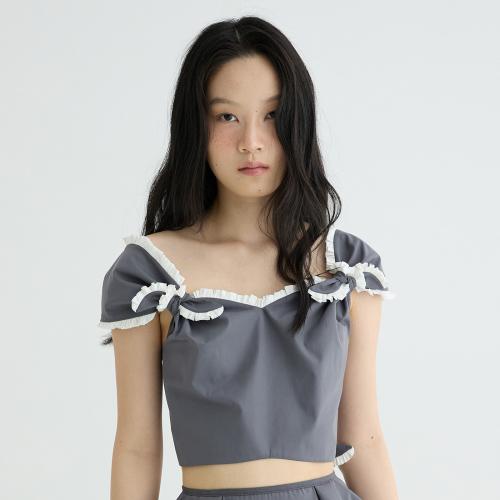 화이트 프릴 리본 탑 그레이