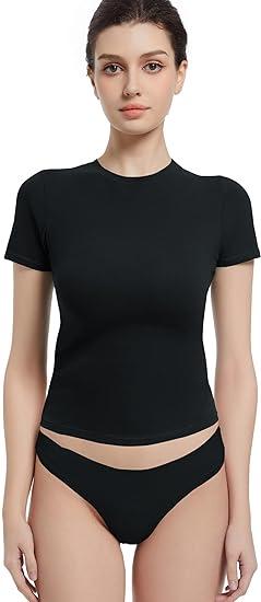 크루넥 반소매 티셔츠 여성용 핏 베이직 TeesY2k 외출용 상의