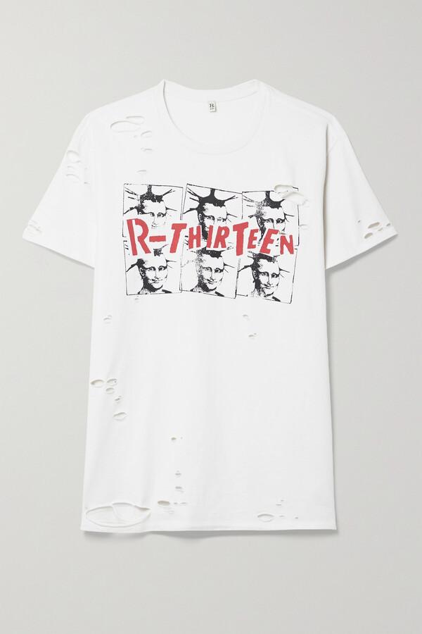 R 13 Mona Lisa Boy Distressed Printed Cotton-jersey T-shirt - White - ShopStyle Short Sleeve Tops