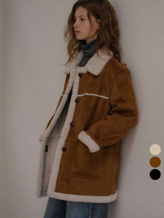 Wool shearing collar suede mustang coat_Brown