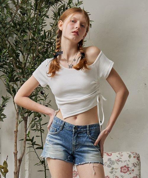 원숄더 셔링 티셔츠