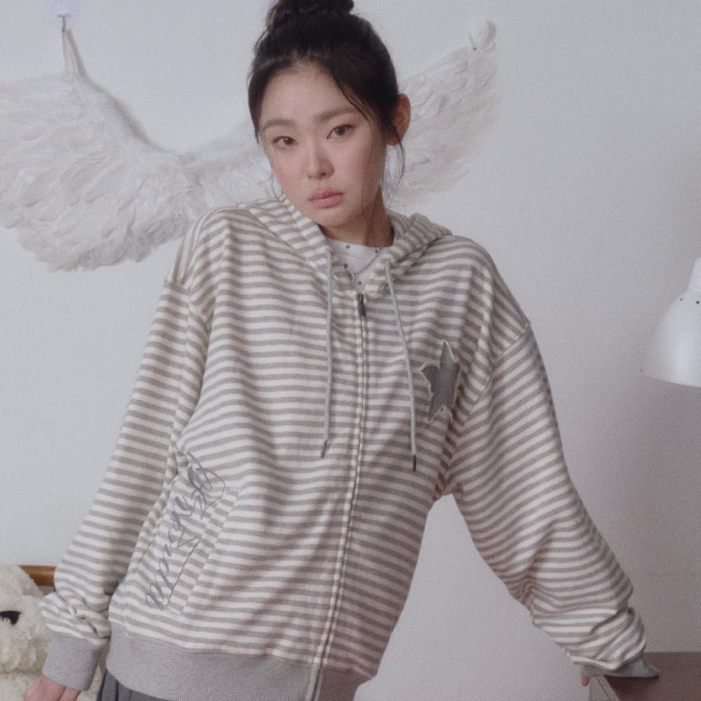 [12/16예약배송] STRIPE STAR LOGO HOOD ZIP-UP GRAY