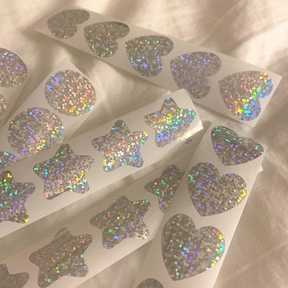 글리터 하트·별·원형스티커 / 홀로그램 스티커 동그라미 라운드 도트 하트 별