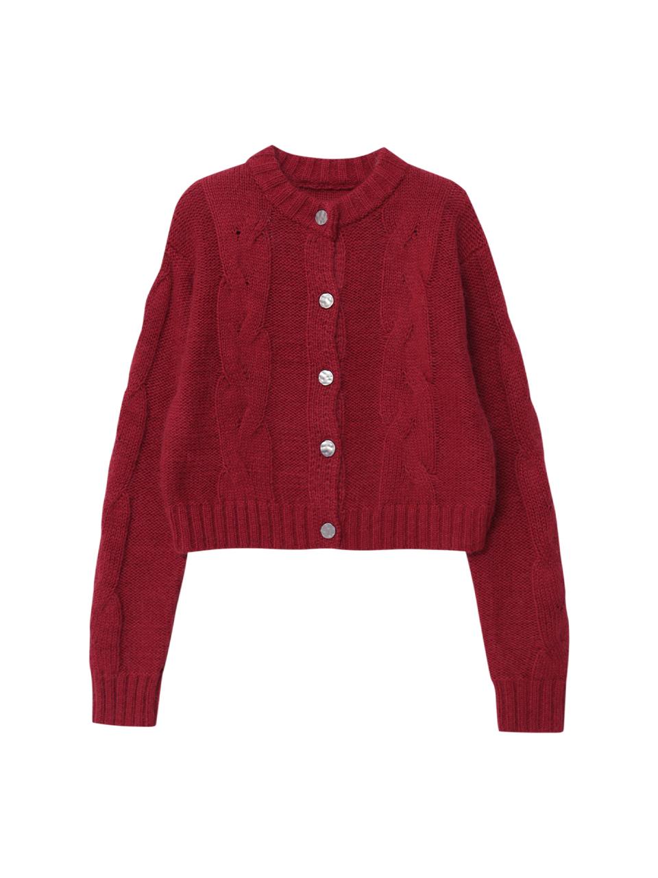 Merry Mohair Cable Knit Cardigan (Red)