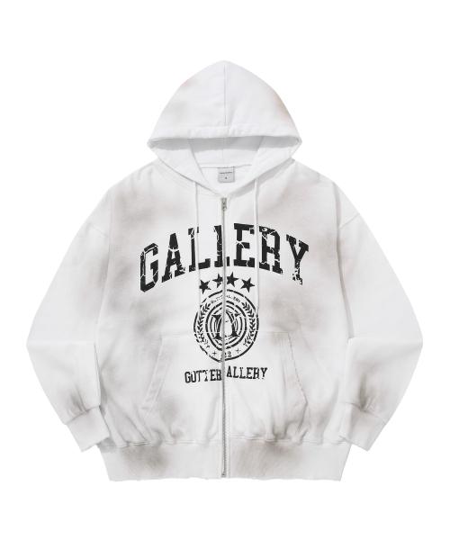 ARCH LOGO WASHED HOODIE ZIP-UP_WH