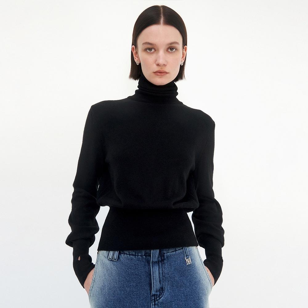 Cashmere Fingerhole Pola Knit [ Black ]