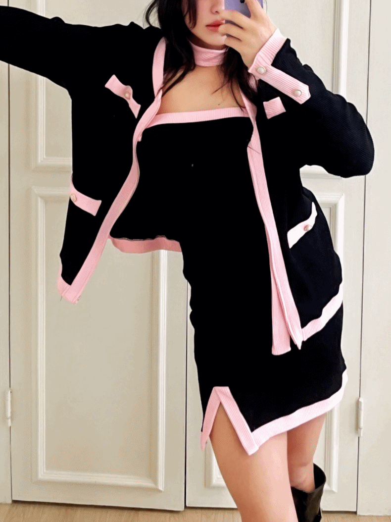 Eloise Dress - 스카프 포함 리브 니트 튜브 원피스