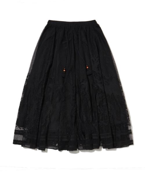 레이스 플레어 롱 스커트 블랙_FS1WS14F